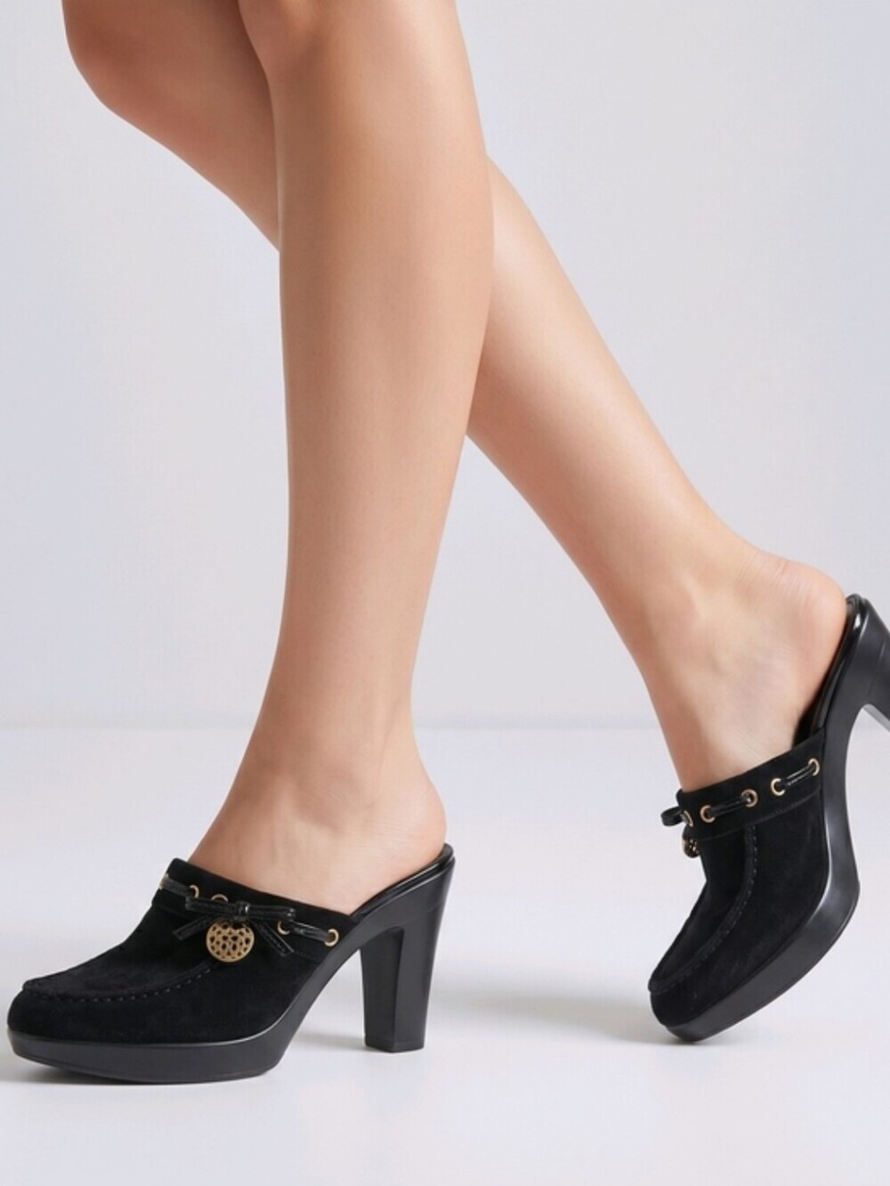 Coach Jodey Signature Black Suede Heeled Mules Size 8
